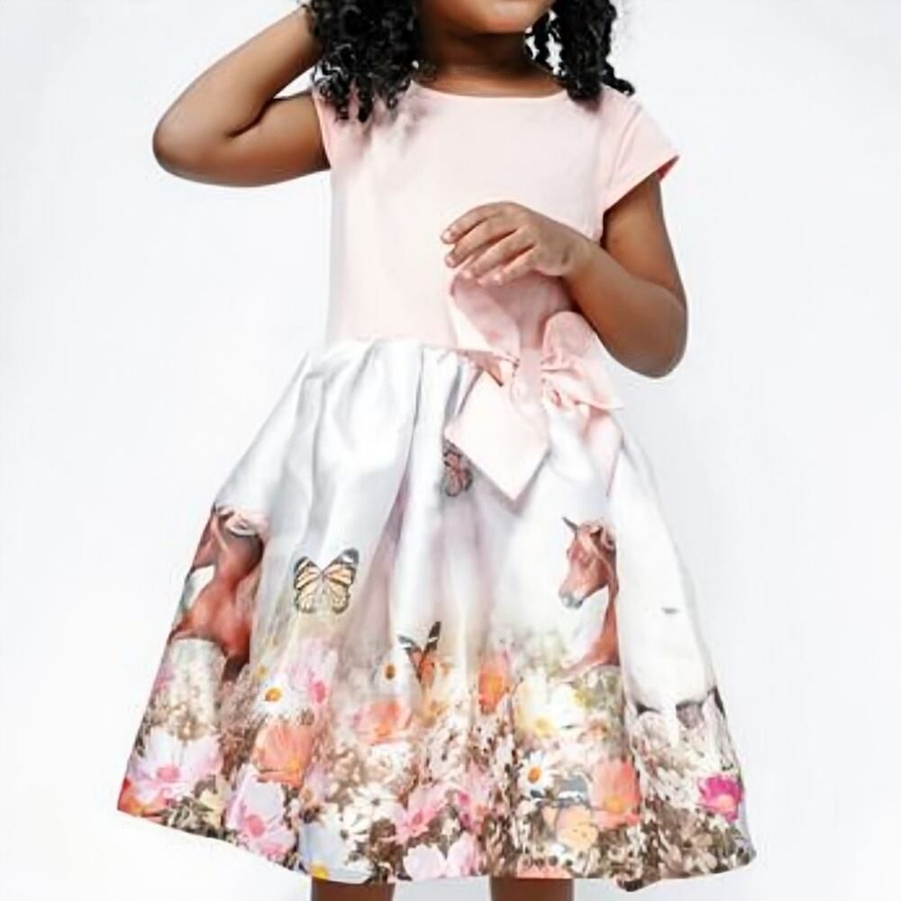 H&M horse floral bow detail flared dress sz 6X/7 - Picture 3 of 12
